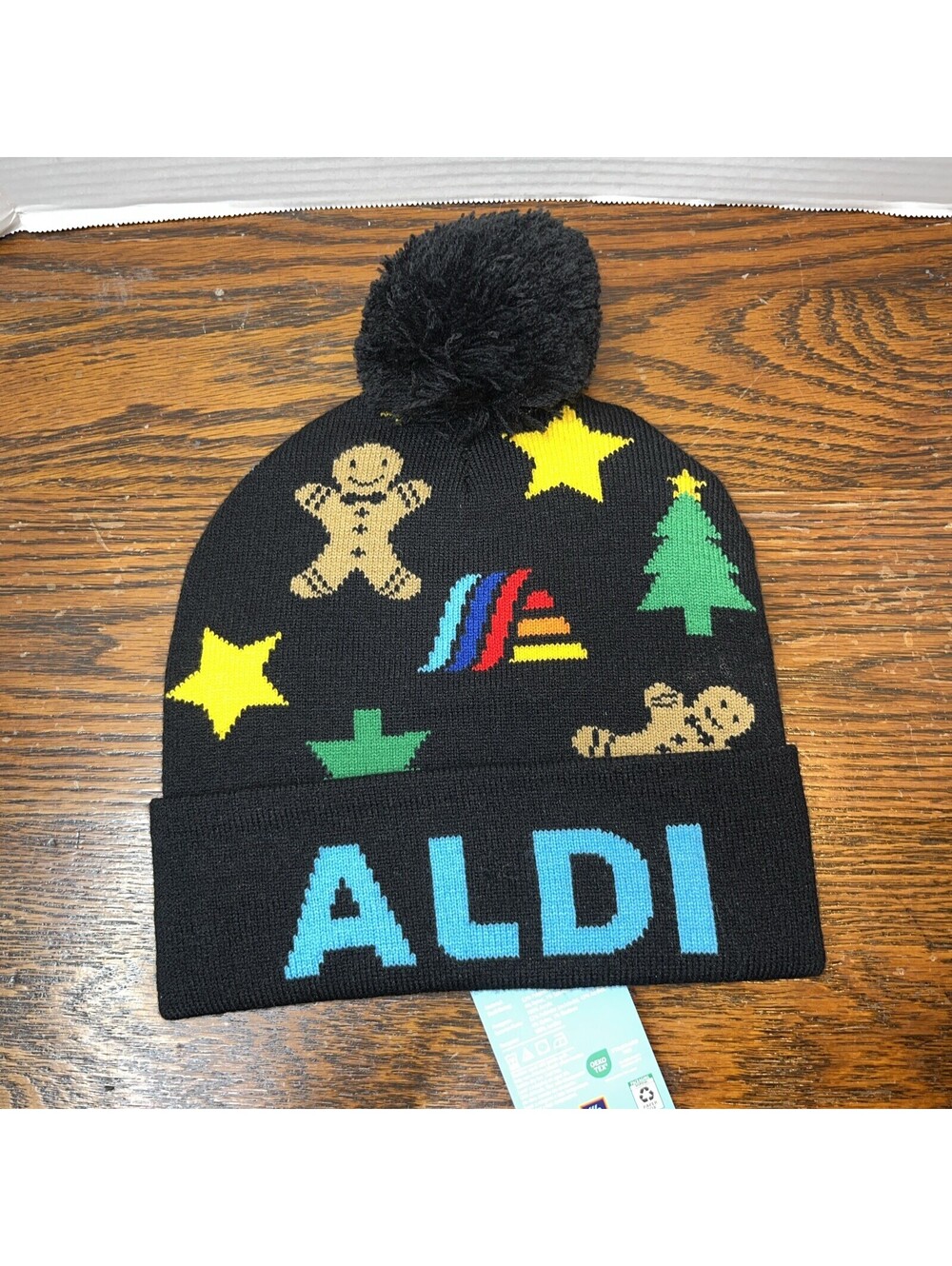 ALDI Gear - Christmas Holiday Winter Beanie Hat -gingerbread Man - 2024 - Black